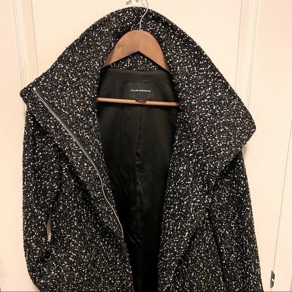 Club Monaco. Tweed Funnel Neck Wool blend coat. Black and white. - Picture 7 of 15